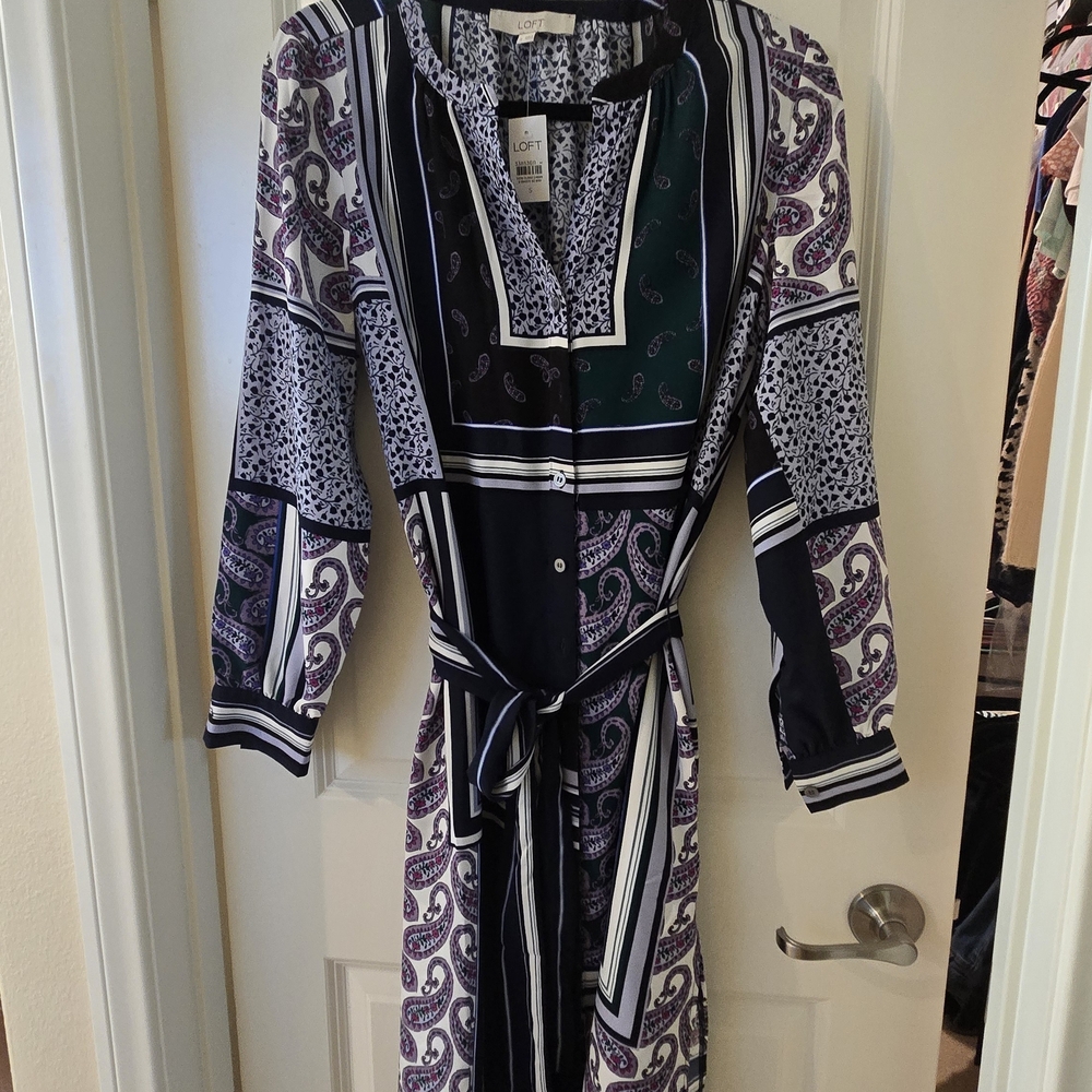 LOFT Floral Print Dress - Blue & Cream - Picture 6 of 7